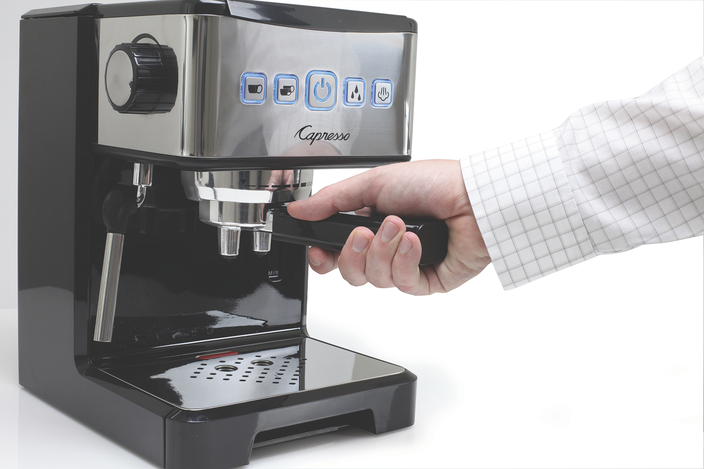 Hand on Portafilter HR